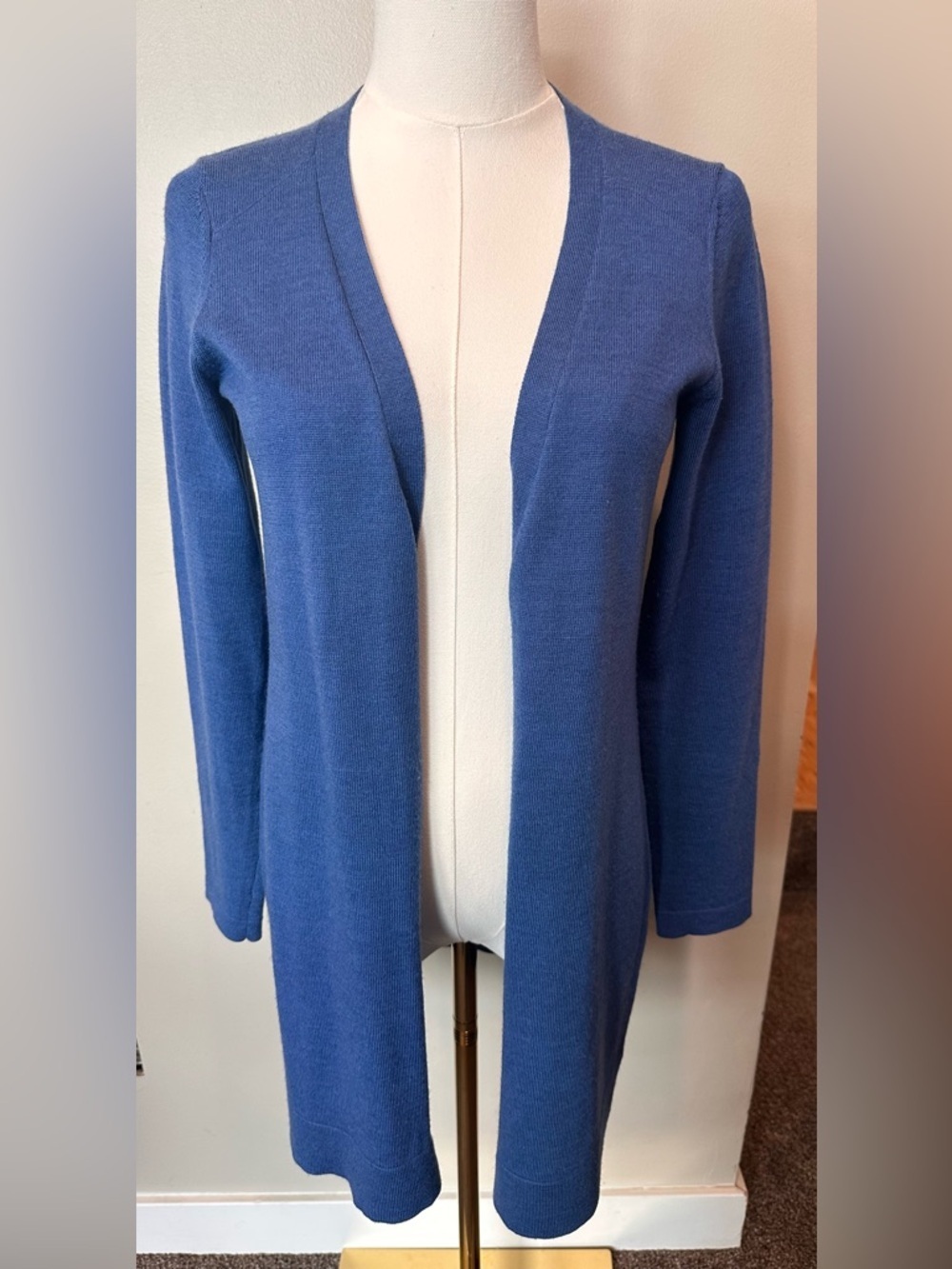 Eileen Fisher 100% Merino Wool Open Cardigan in Blue - XS